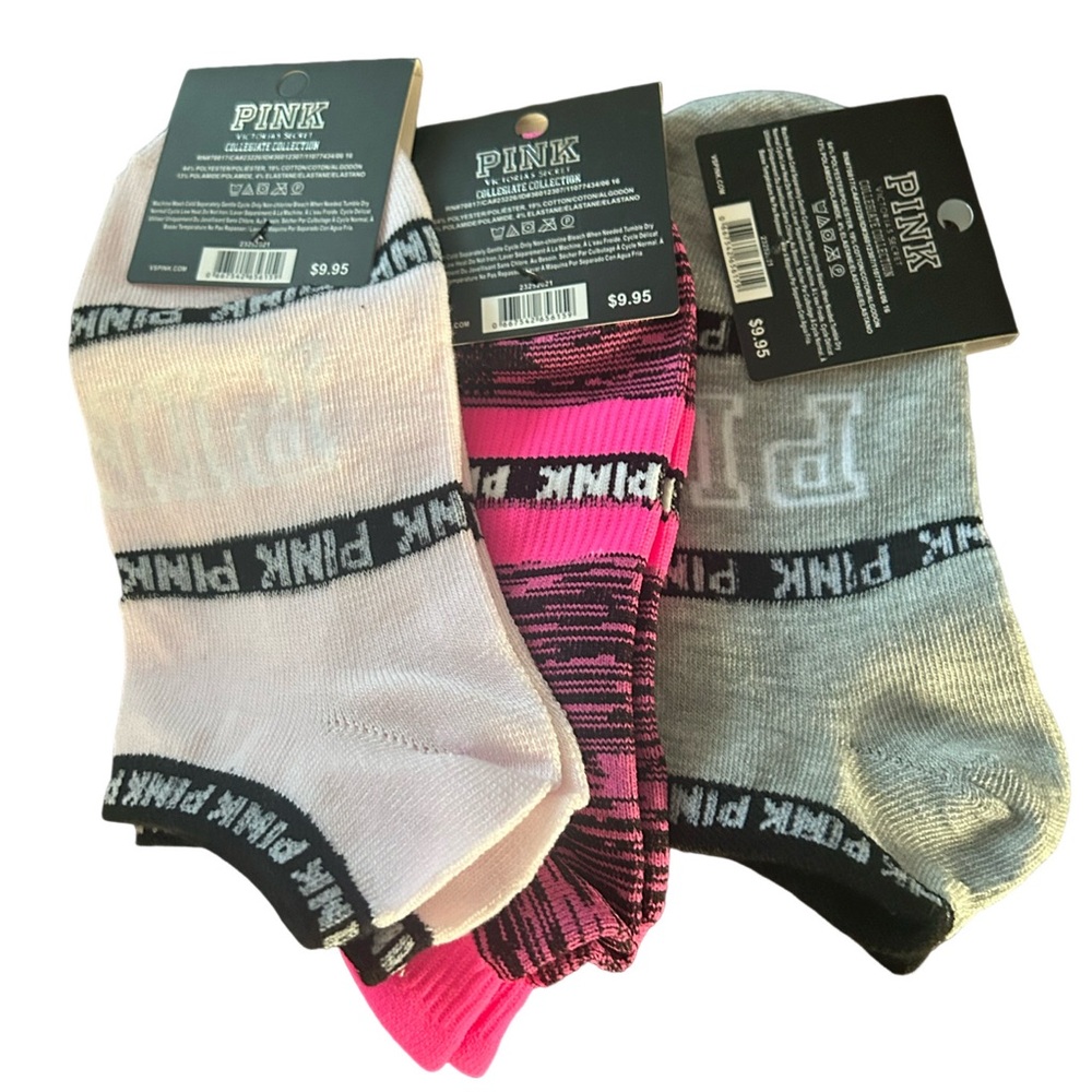 NWT PINK Victoria's Secret Collegiate collection Socks (3 PAIRS Total) - Picture 3 of 3